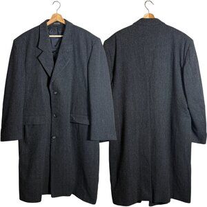 Towncraft Herringbone 100% Wool Overcoat Men's 46R Gray Dressy Formal Winter